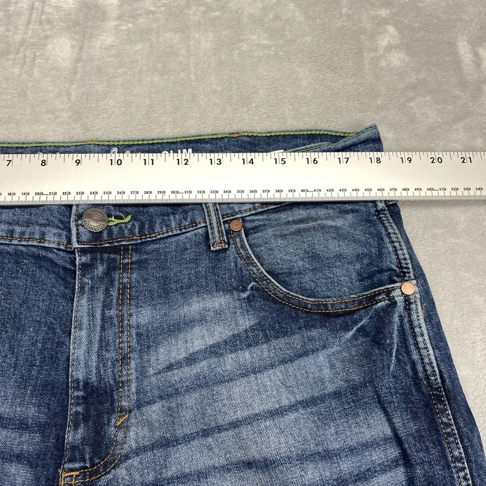 Wrangler Jeans Mens 36x30 Blue Denim Dark Wash Faded Retro Slim Straight Leg